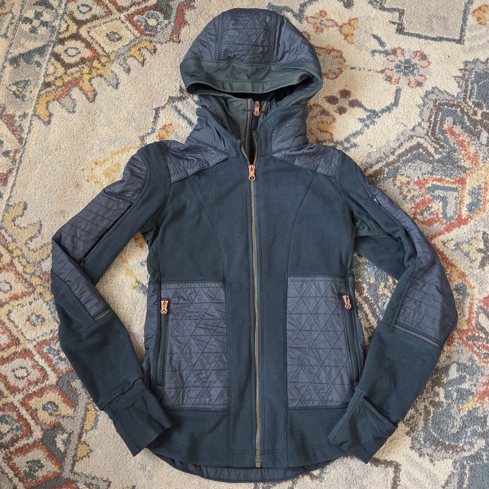 Lululemon Fleecy Keen Jacket Hood Dark Fuel Green W/‎ Rose Gold Zipper Women's 6 - Picture 2 of 8